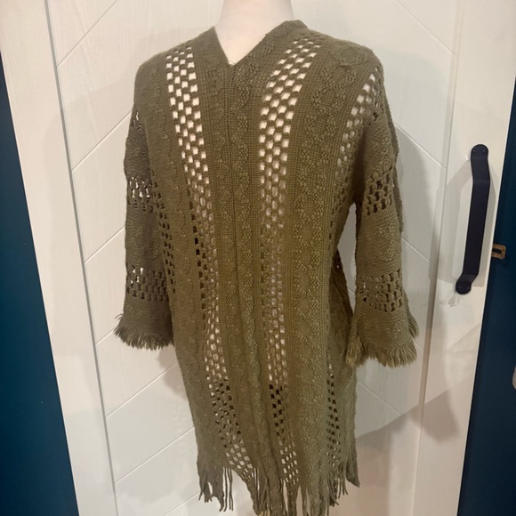 Olive green crochet boho fringe knit cardigan (‎ small) festival / cottagecore - Picture 6 of 7